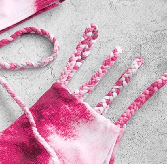 New Pink Tie Dyed Lace Up Bikini Sz: Medium - Picture 4 of 7